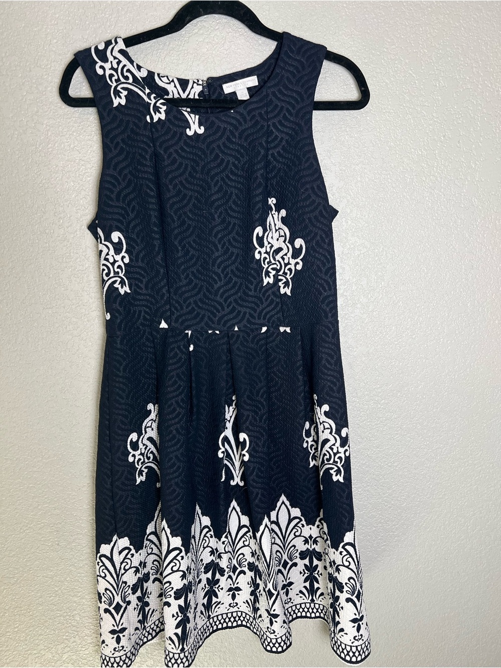 Navy & White Sleeveless Fit-and-Flare Dress